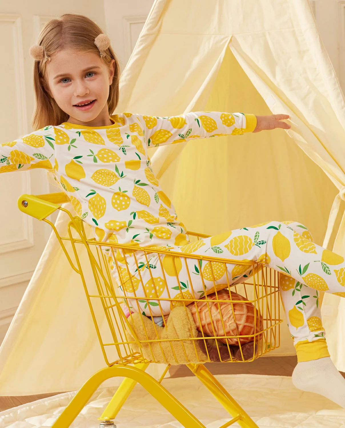 Lemon Tree Long Two-Piece Pajama Set, lemon tree bamboo two piece pjs lifestyle 7