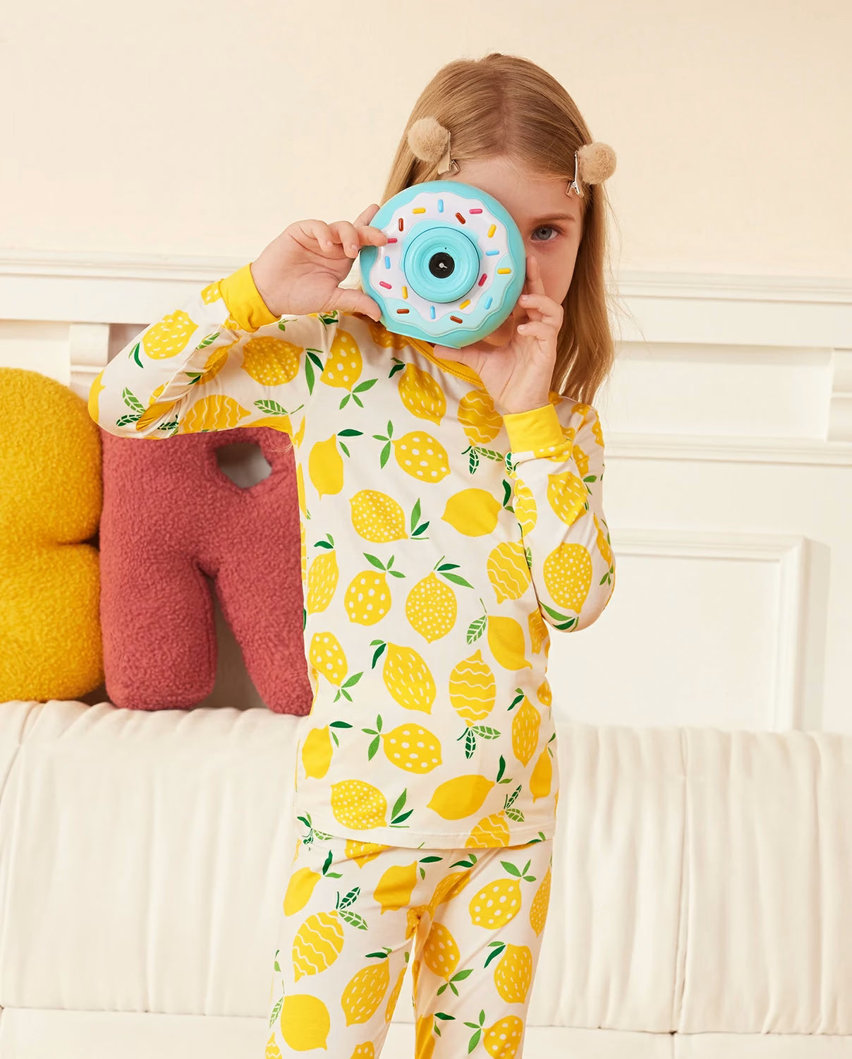 Lemon Tree Long Two-Piece Pajama Set, lemon tree bamboo two piece pjs lifestyle 8