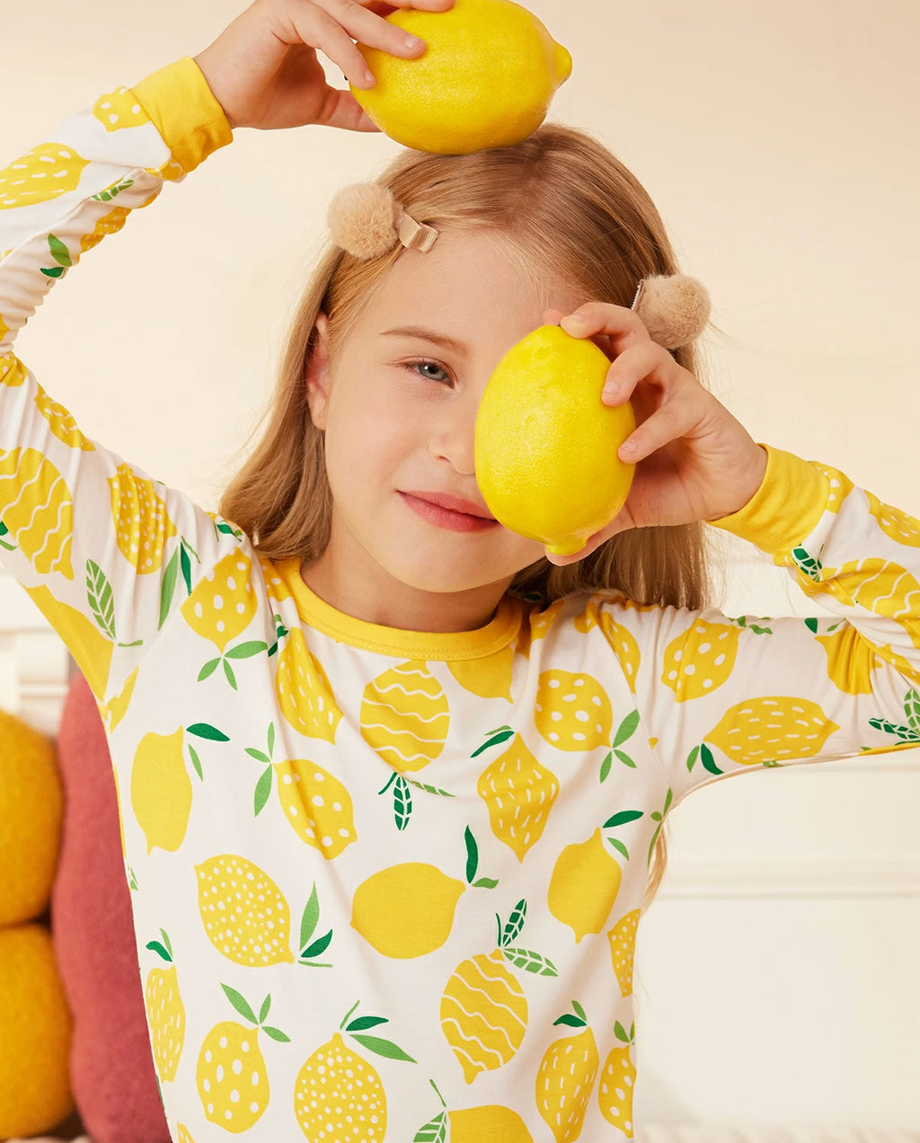 Lemon Tree Long Two-Piece Pajama Set, lemon tree bamboo two piece pjs lifestyle 9