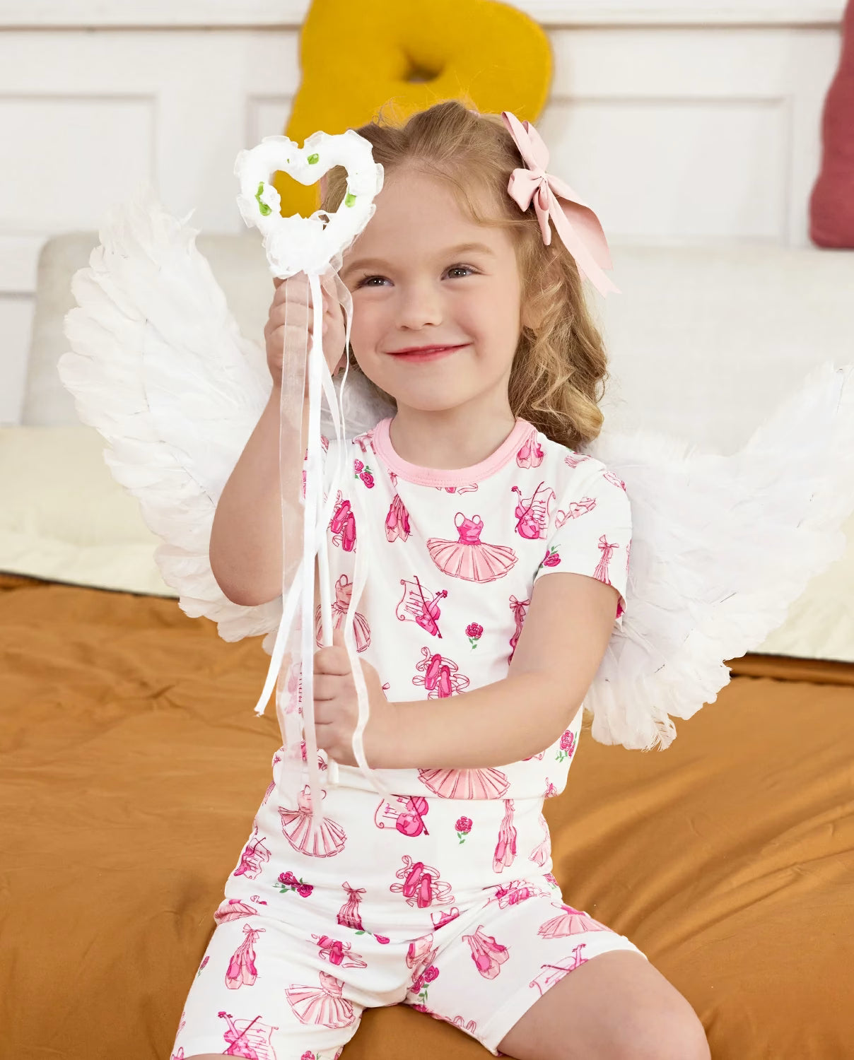 Little Ballerina Short Two-Piece Pajama Set, little ballerina bamboo short two piece pjs lifestyle 02