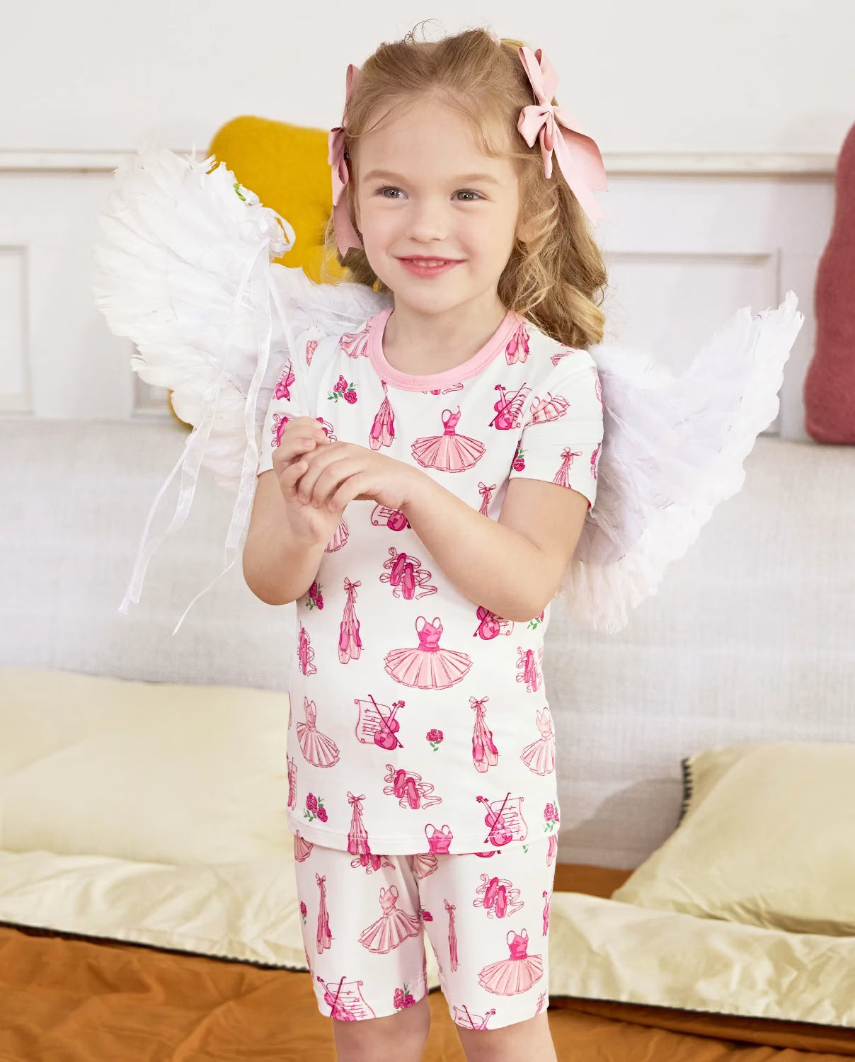 Little Ballerina Short Two-Piece Pajama Set, little ballerina bamboo short two piece pjs lifestyle 03