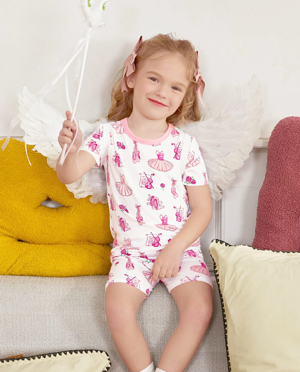 Little Ballerina Short Two-Piece Pajama Set, little ballerina bamboo short two piece pjs lifestyle 04