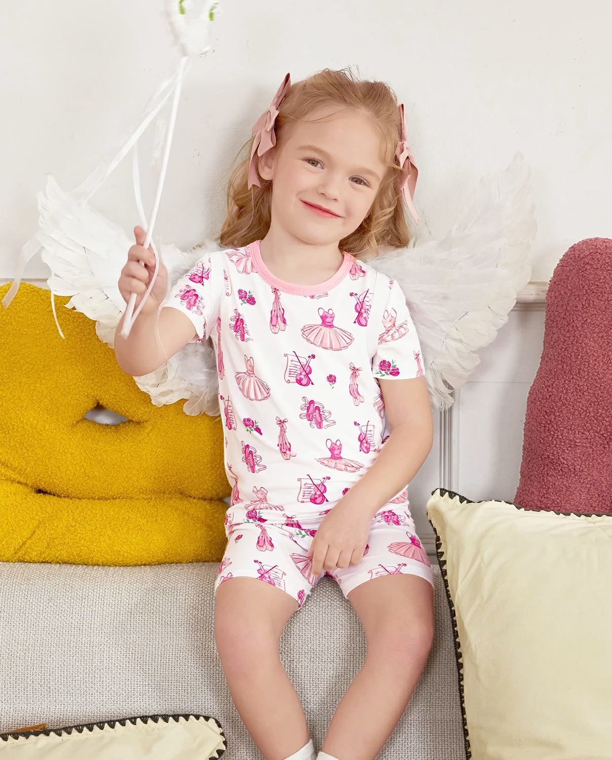 Little Ballerina Short Two-Piece Pajama Set, little ballerina bamboo short two piece pjs lifestyle 04