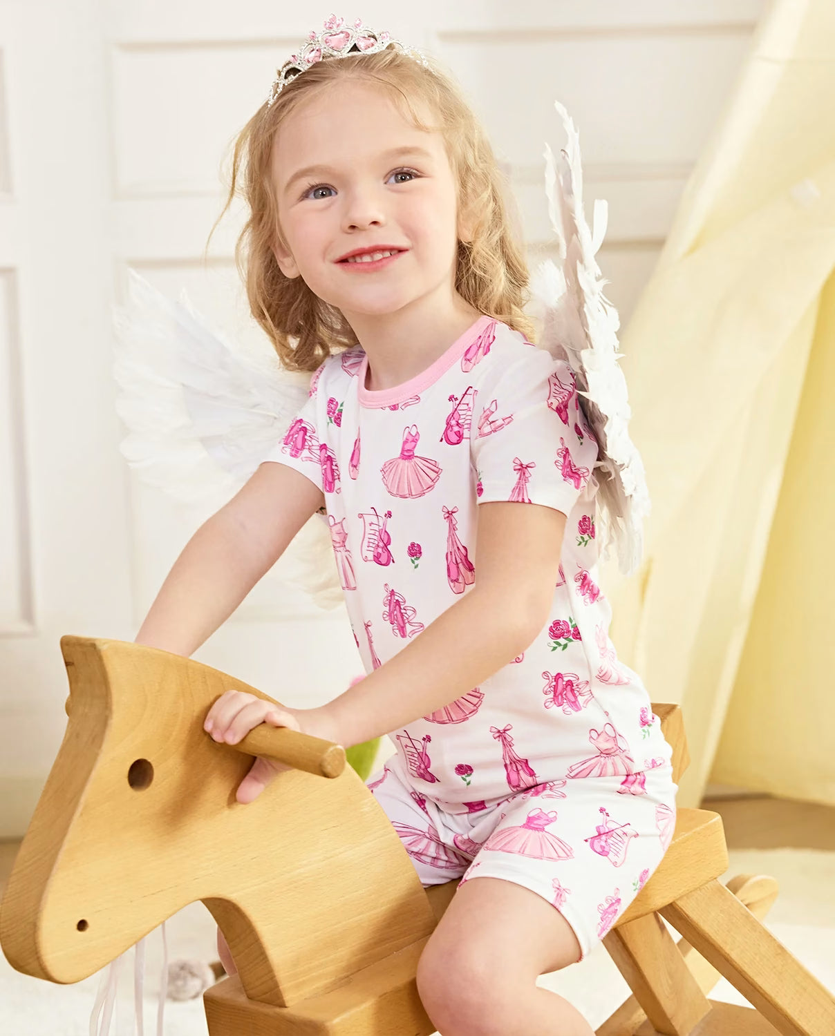 Little Ballerina Short Two-Piece Pajama Set, little ballerina bamboo short two piece pjs lifestyle 06
