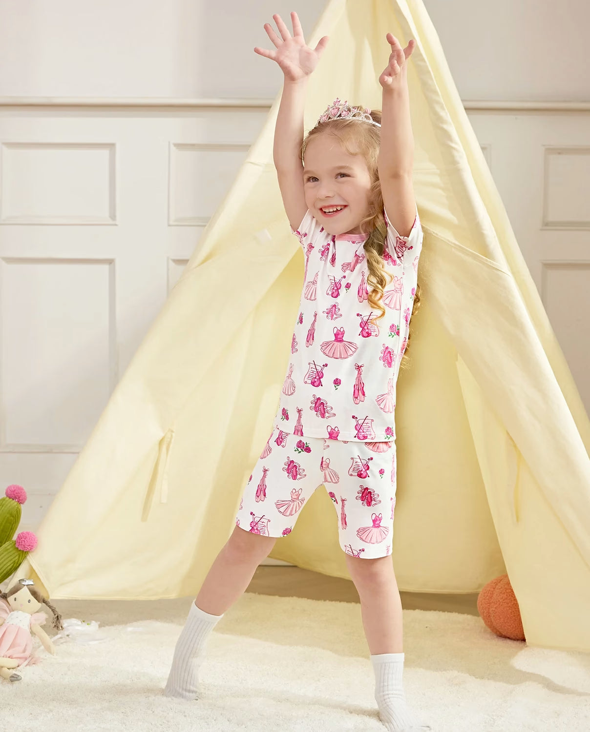 Little Ballerina Short Two-Piece Pajama Set, little ballerina bamboo short two piece pjs lifestyle 08