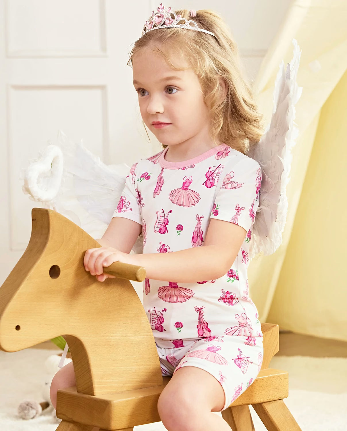 Little Ballerina Short Two-Piece Pajama Set, little ballerina bamboo short two piece pjs lifestyle 09
