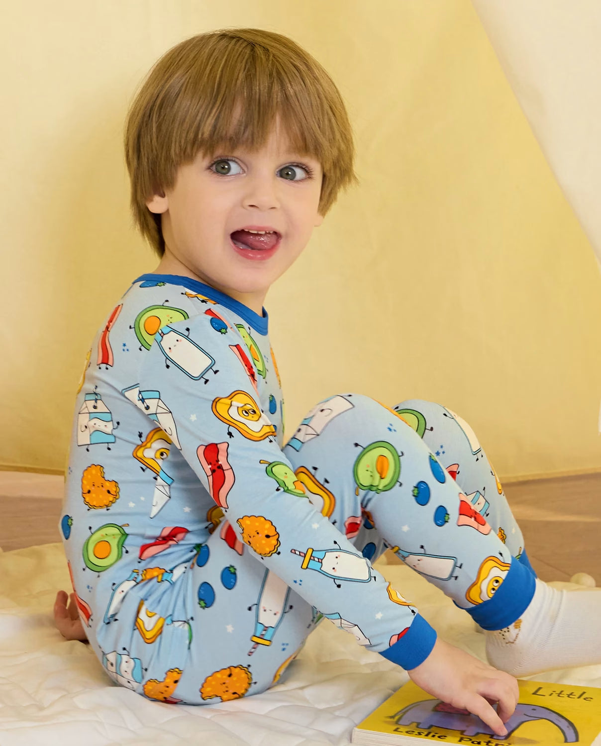 Little Breakfast Long Two-Piece Pajama Set, little breakfast bamboo two piece pjs lifestyle 6