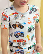 Little Trucks Short Two-Piece Pajama Set, little trucks short two piece pajama set lifestyle 03