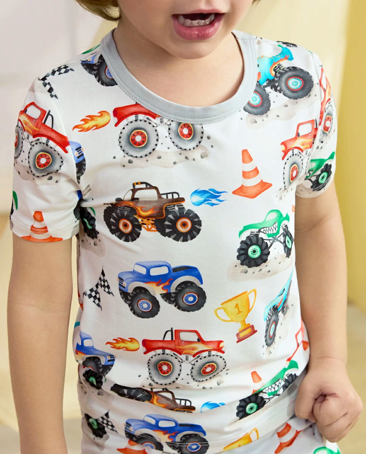 Little Trucks Short Two-Piece Pajama Set, little trucks short two piece pajama set lifestyle 03