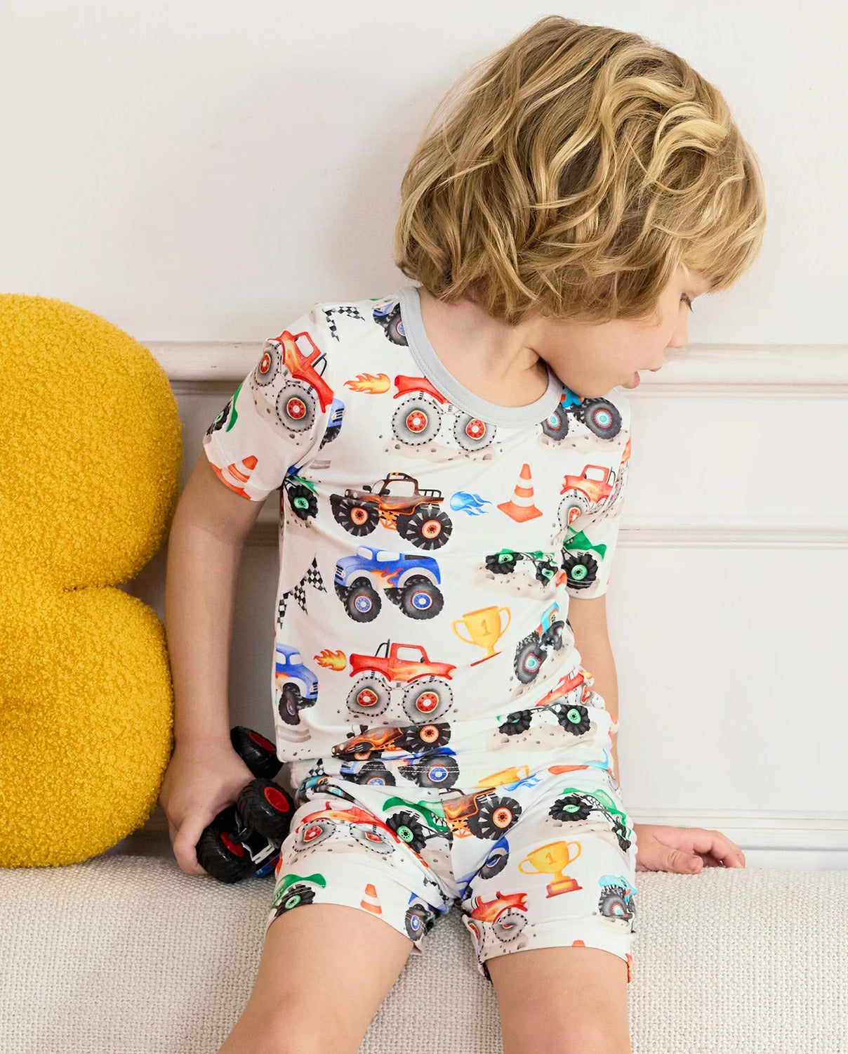 Little Trucks Short Two-Piece Pajama Set, little trucks short two piece pajama set lifestyle 09