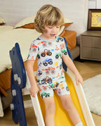 Little Trucks Short Two-Piece Pajama Set, little trucks short two piece pajama set lifestyle 10