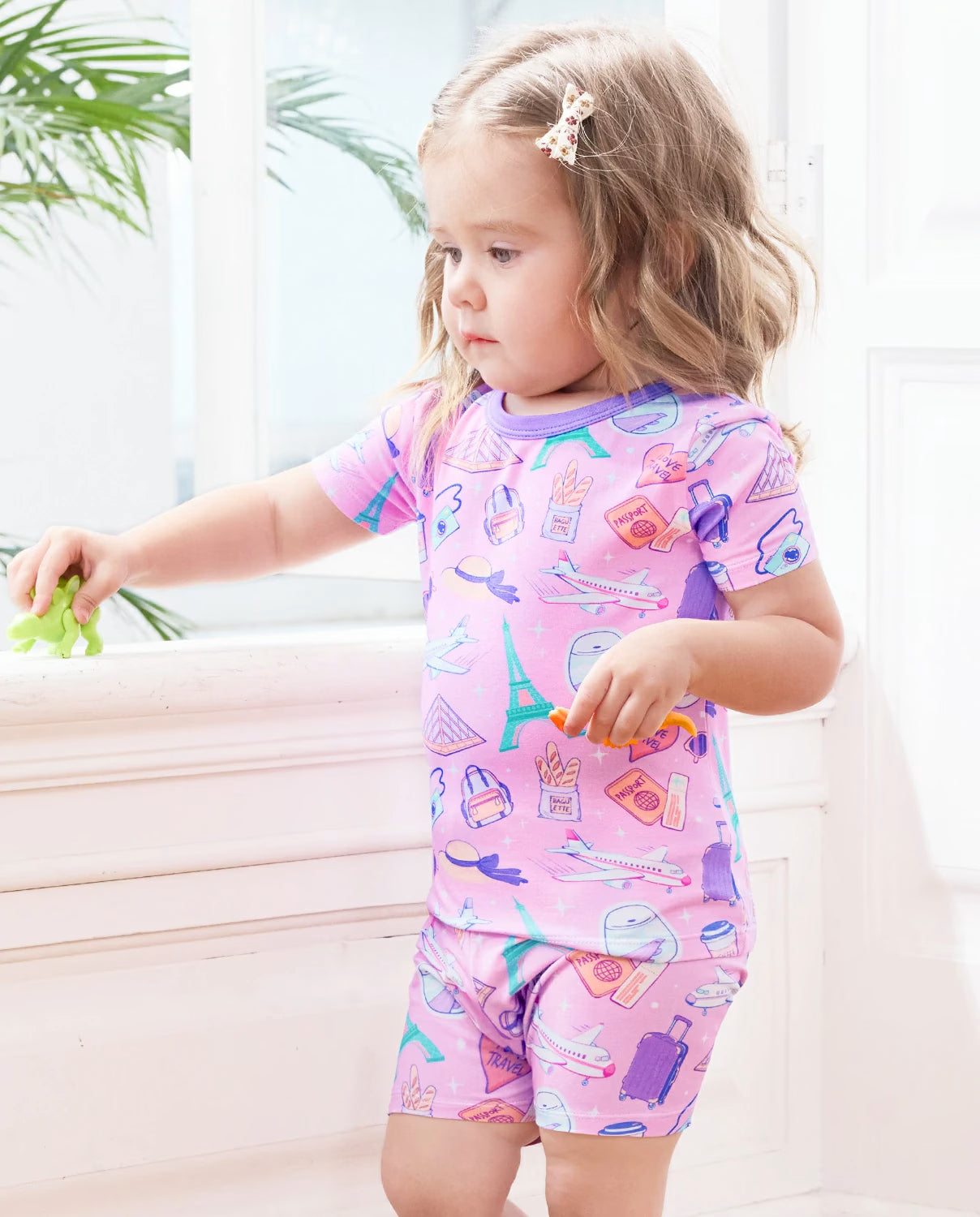 Little Wanderer Short Two-Piece Pajama Set, little wanderer bamboo short two piece pjs lifestyle 01