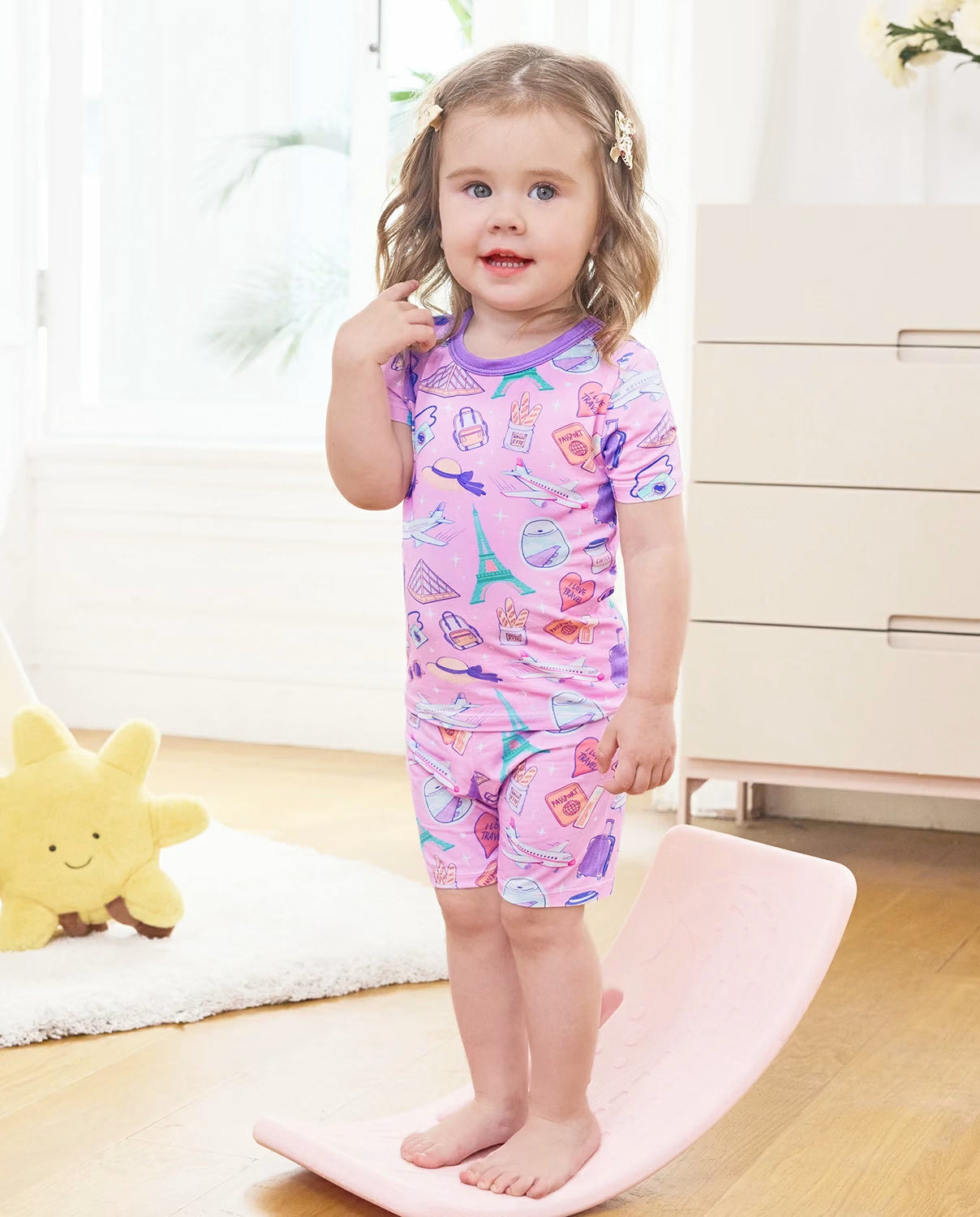 Little Wanderer Short Two-Piece Pajama Set, little wanderer bamboo short two piece pjs lifestyle 03