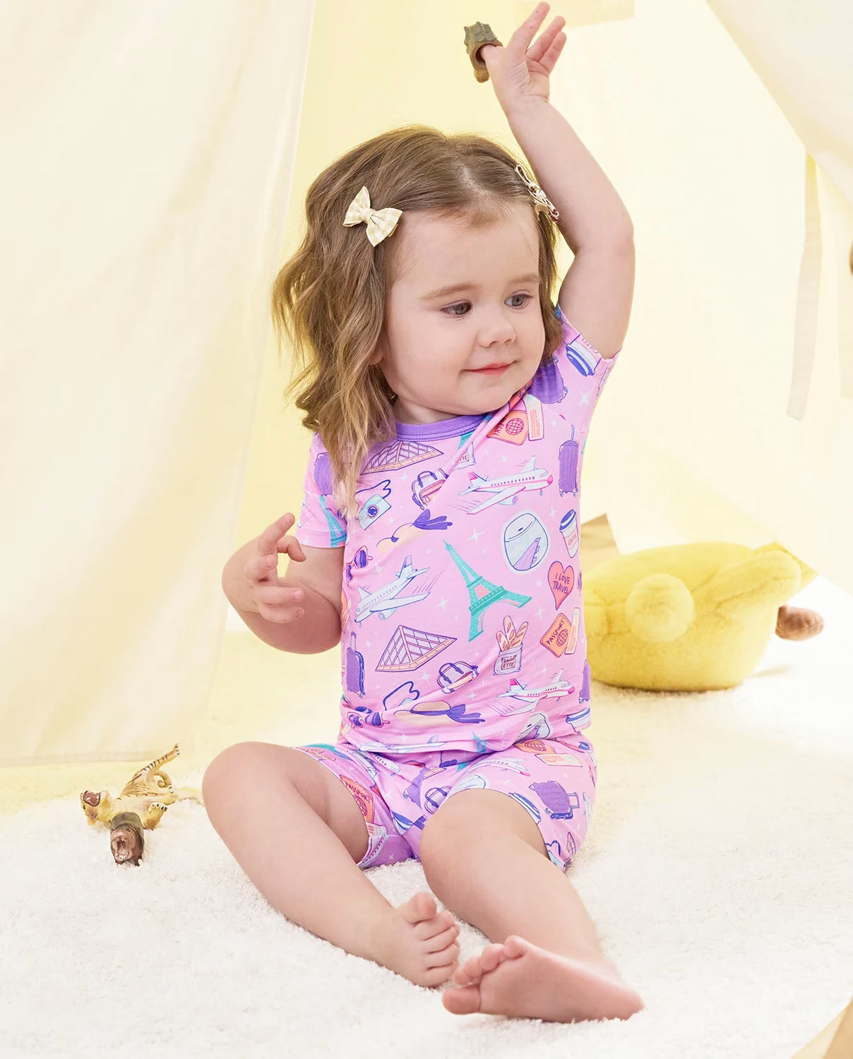 Little Wanderer Short Two-Piece Pajama Set, little wanderer bamboo short two piece pjs lifestyle 05