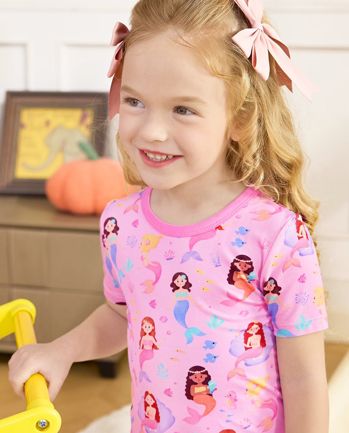Mermaid Friends Short Two-Piece Pajama Set, mermaid friends bamboo short two piece pjs lifestyle 03