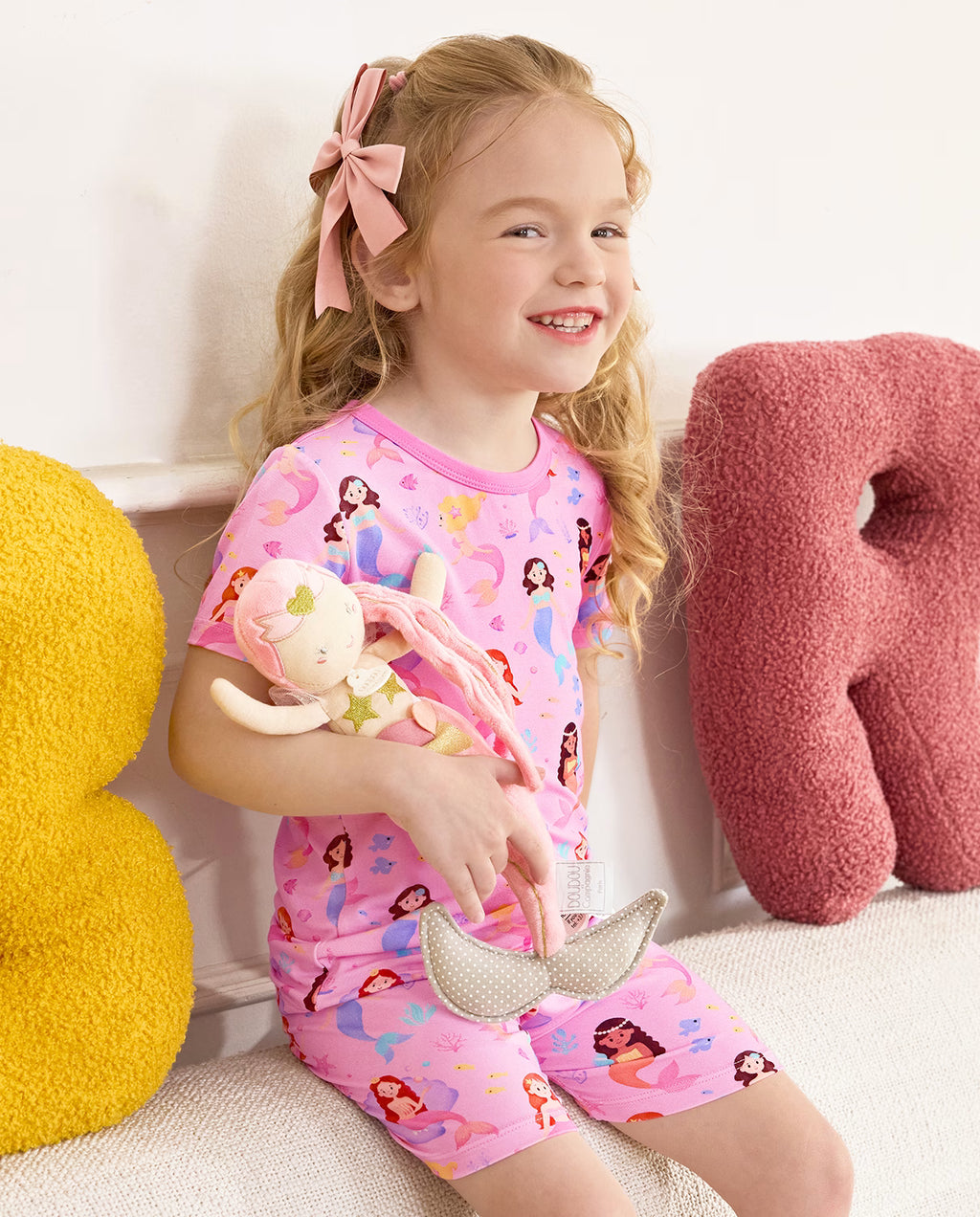 Mermaid Friends Short Two-Piece Pajama Set, mermaid friends bamboo short two piece pjs lifestyle 09