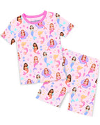 Mermaid Friends Short Two-Piece Pajama Set, mermaid friends bamboo short two piece pjs main