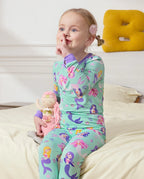 Mermaid Melody Long Two-Piece Pajama Set, mermaid melody bamboo two piece pjs lifestyle 10