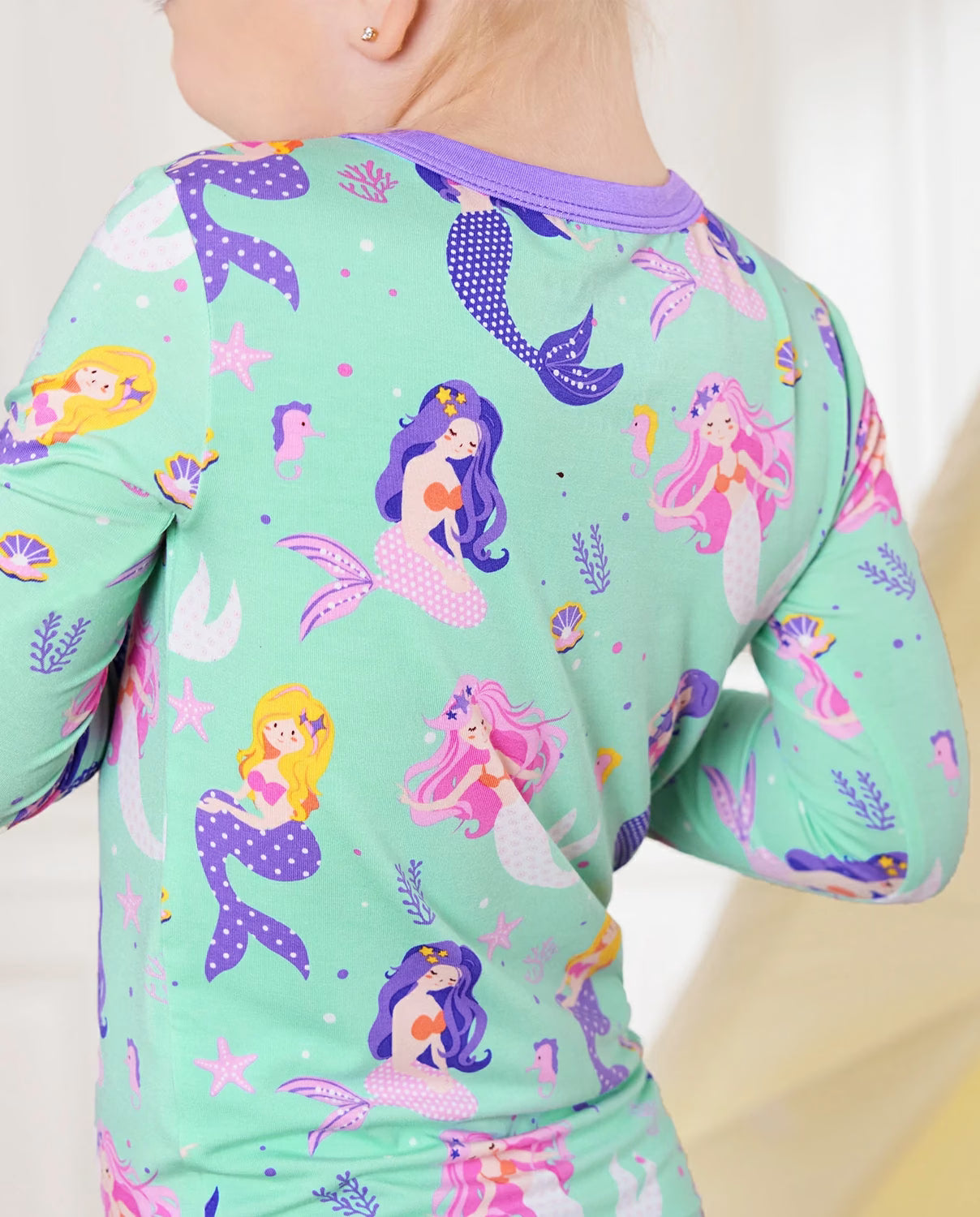 Mermaid Melody Long Two-Piece Pajama Set, mermaid melody bamboo two piece pjs lifestyle 12
