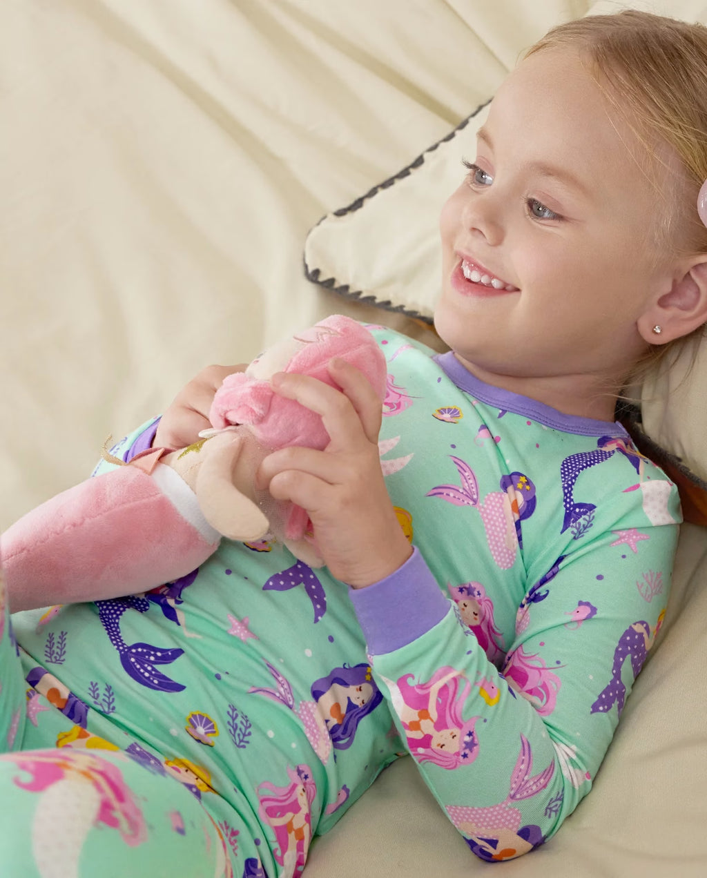 Mermaid Melody Long Two-Piece Pajama Set, mermaid melody bamboo two piece pjs lifestyle 6