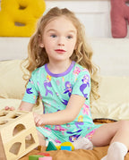 Mermaid Parade Short Two-Piece Pajama Set, mermaid parade bamboo short two piece pjs lifestyle 07