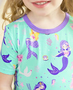 Mermaid Parade Short Two-Piece Pajama Set, mermaid parade bamboo short two piece pjs lifestyle 09