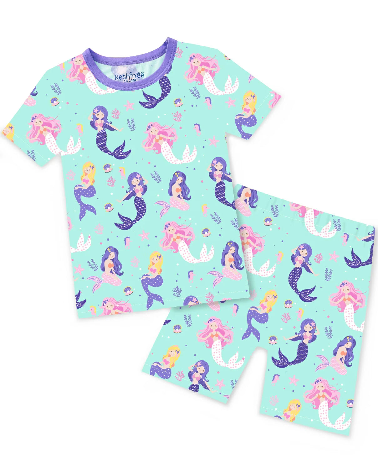 Mermaid Parade Short Two-Piece Pajama Set, mermaid parade short two piece pajama set main