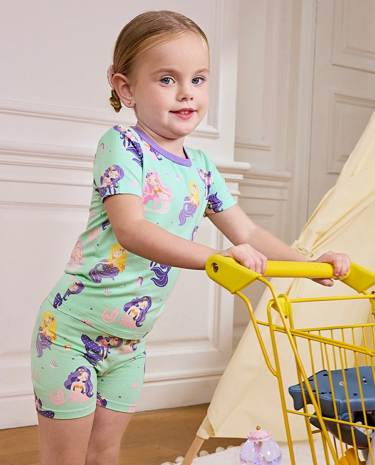 Mermaid World Short Two-Piece Pajama Set, mermaid world bamboo short two piece pjs lifestyle 05