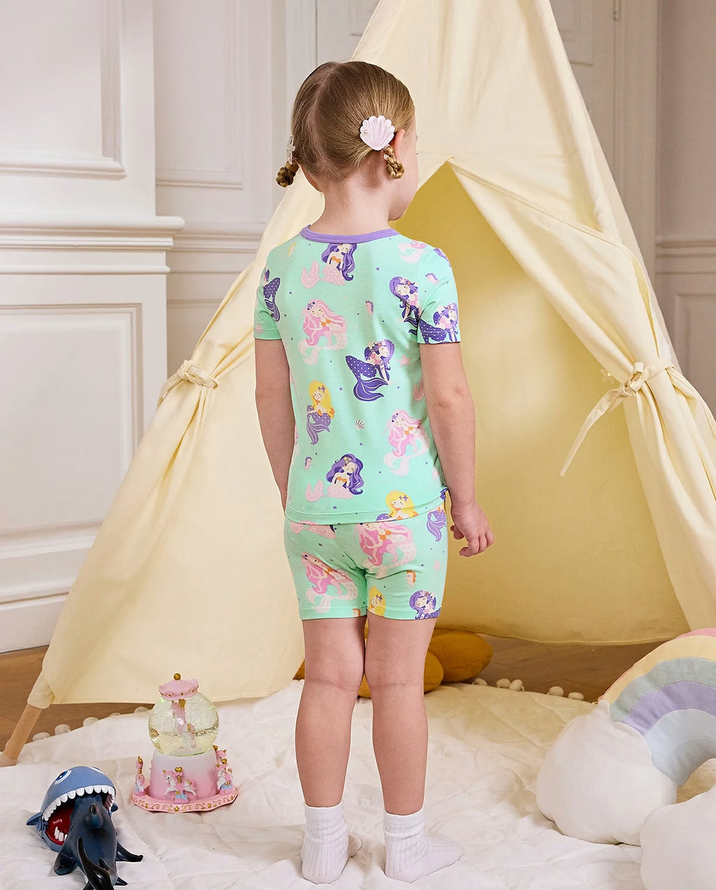Mermaid World Short Two-Piece Pajama Set, mermaid world bamboo short two piece pjs lifestyle 10