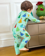 Baby standing in the Merry Trees Bamboo Zippy with one foot cuff open