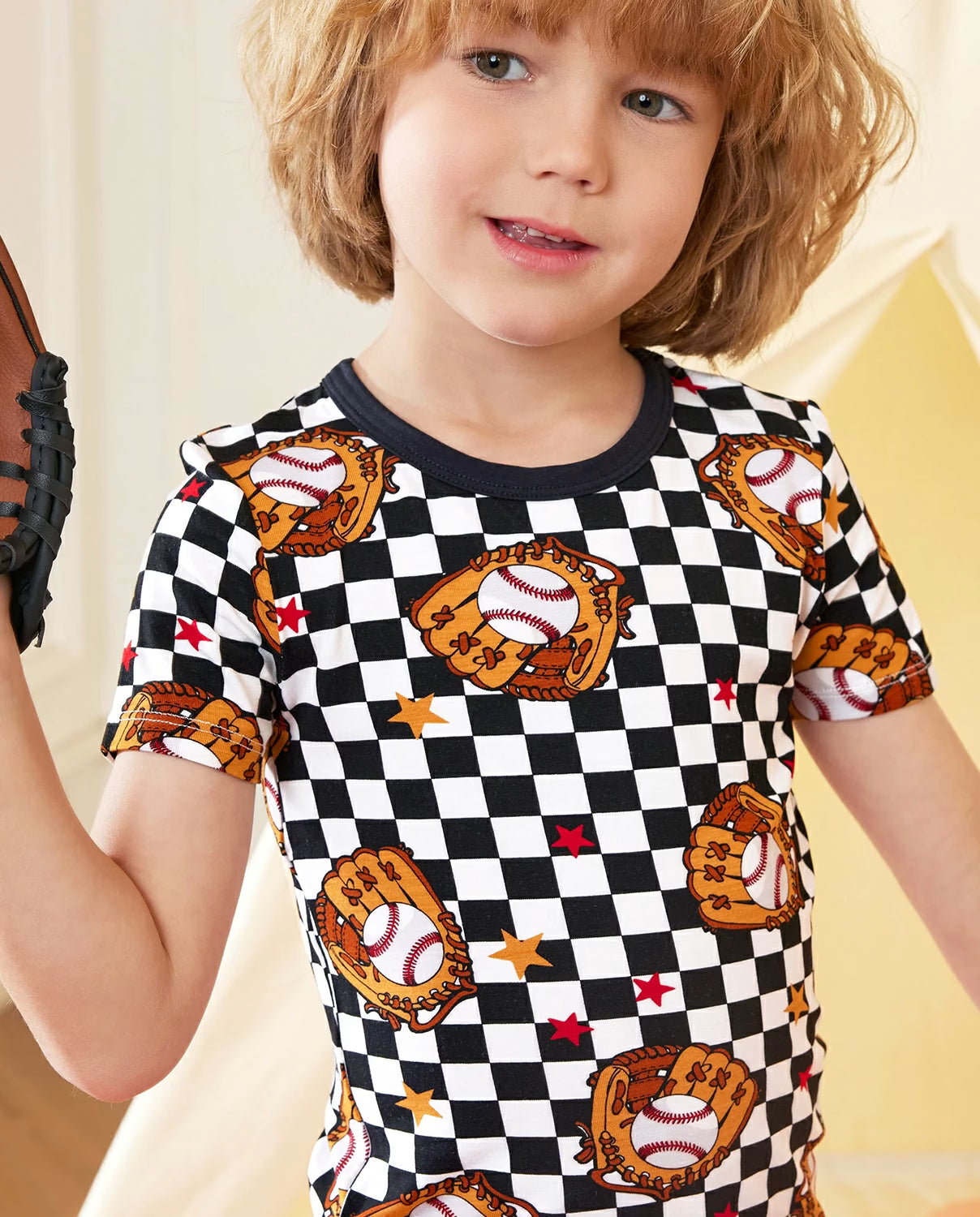 Mini Catcher Short Two-Piece Pajama Set, mini catcher bamboo short two piece pjs lifestyle 02