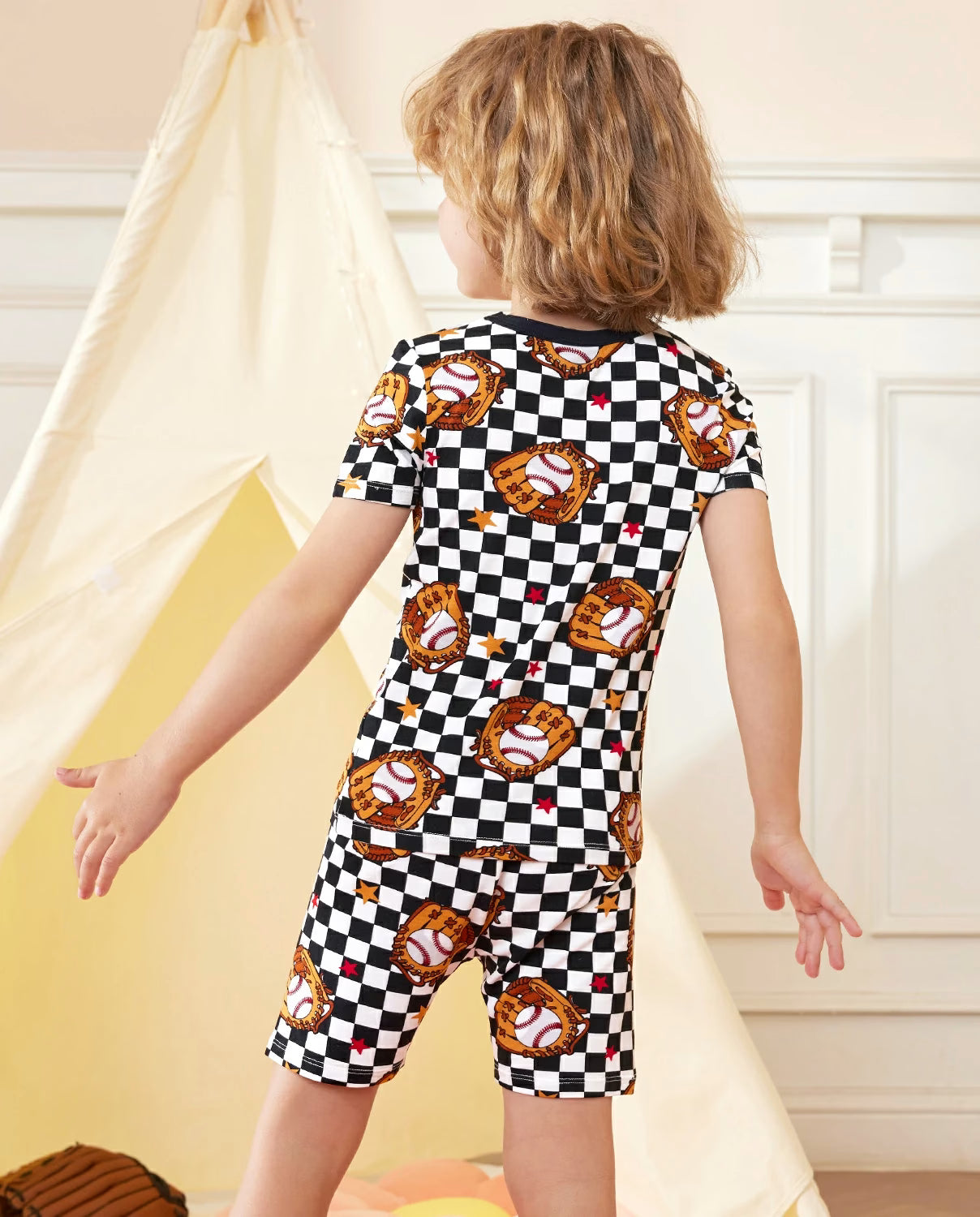 Mini Catcher Short Two-Piece Pajama Set, mini catcher bamboo short two piece pjs lifestyle 06