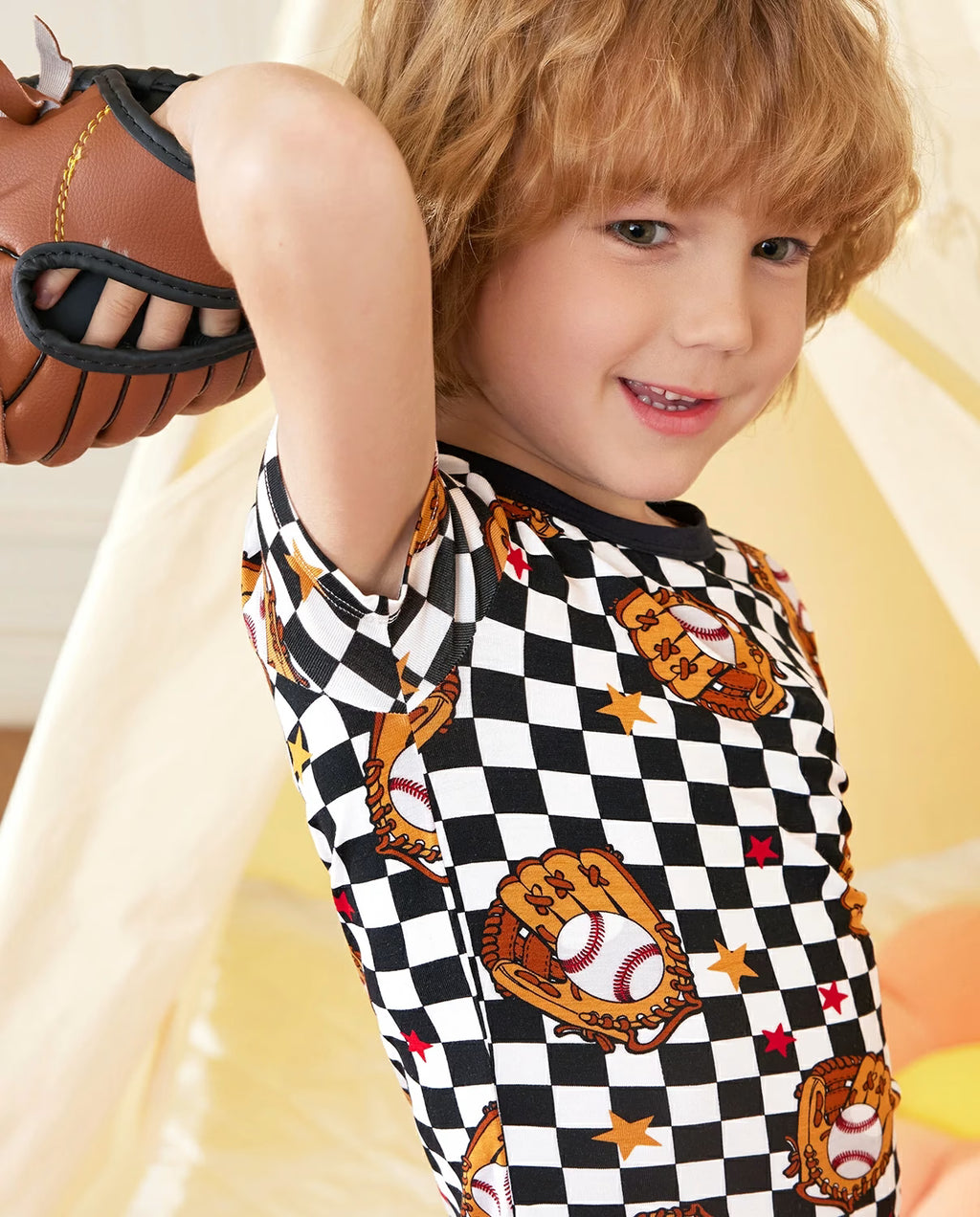 Mini Catcher Short Two-Piece Pajama Set, mini catcher bamboo short two piece pjs lifestyle 07