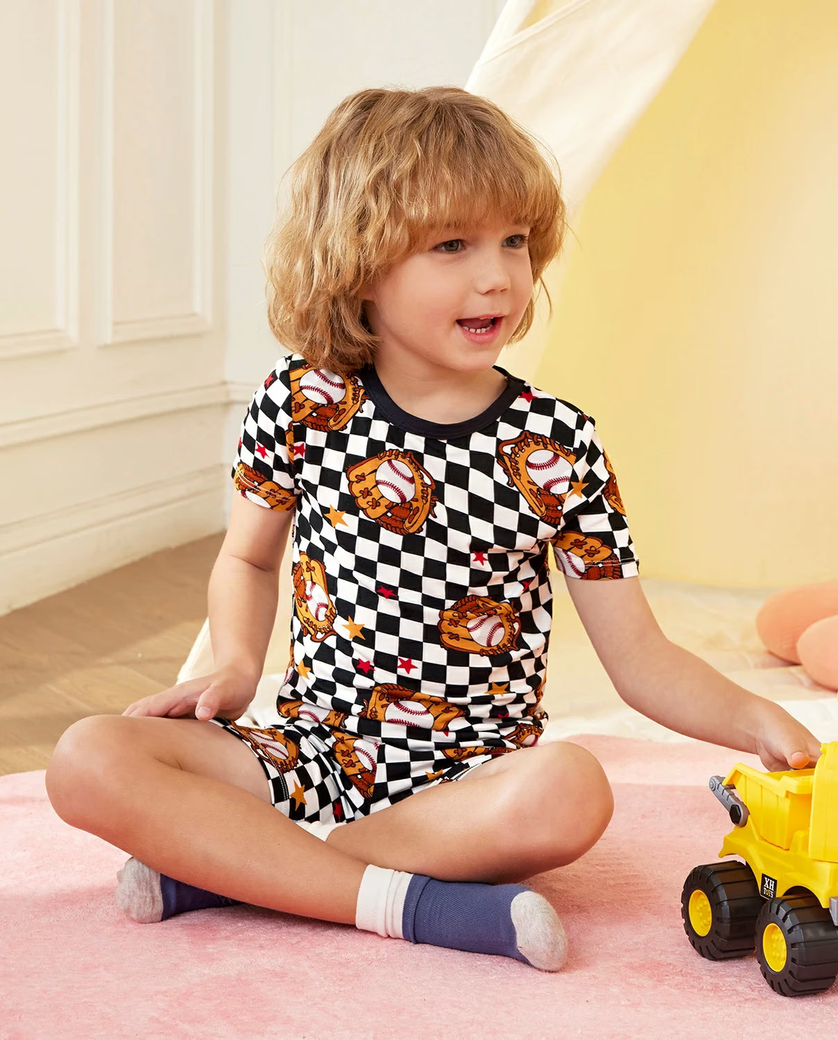 Mini Catcher Short Two-Piece Pajama Set, mini catcher bamboo short two piece pjs lifestyle 11