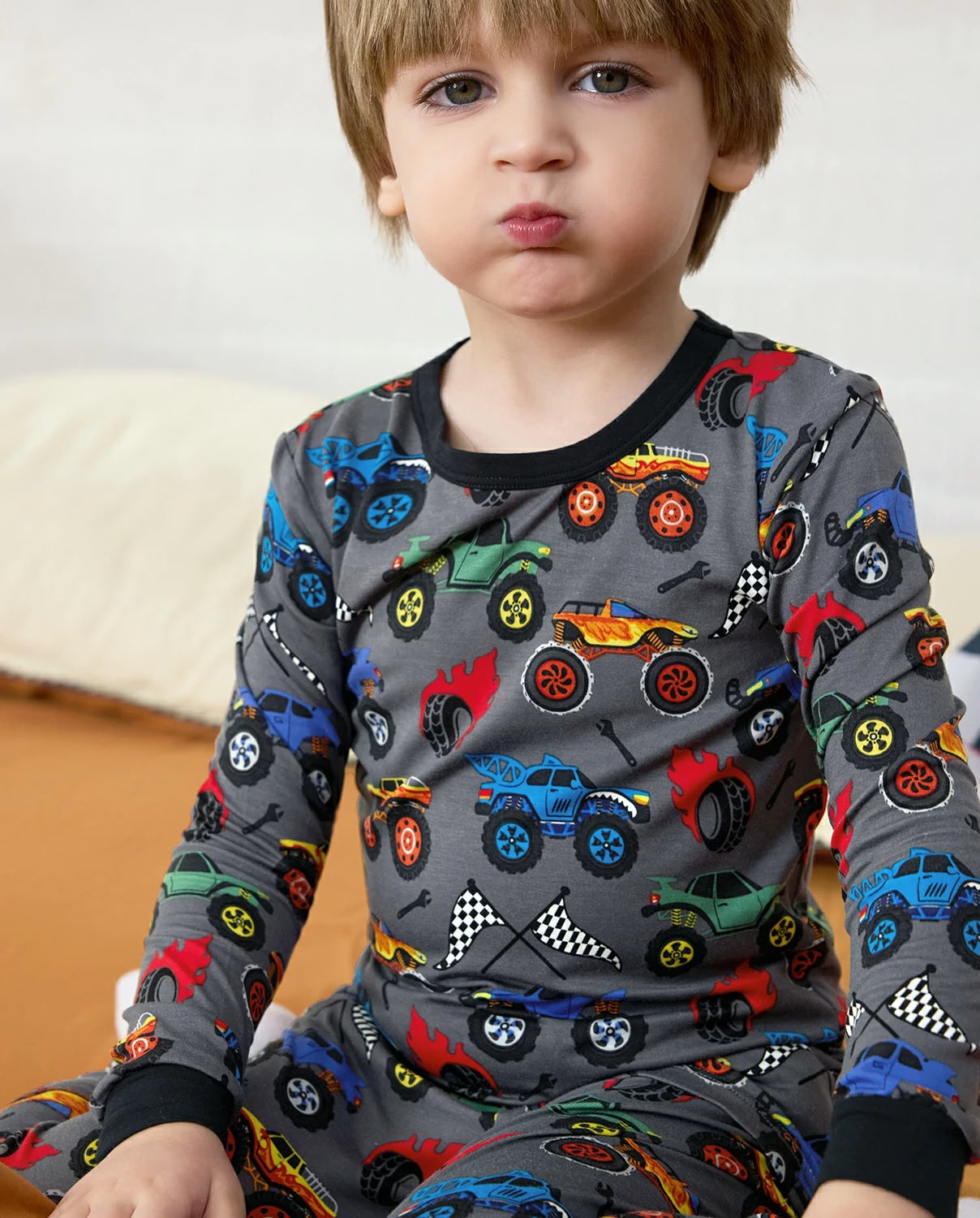 Monster Truck Long Two-Piece Pajama Set, monster truck club bamboo two piece pjs lifestyle 2