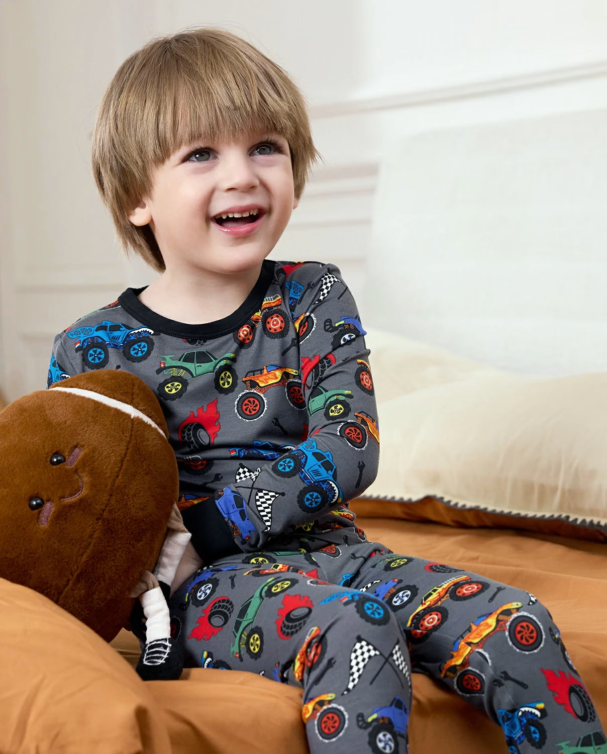 Monster Truck Long Two-Piece Pajama Set, monster truck club bamboo two piece pjs lifestyle 4