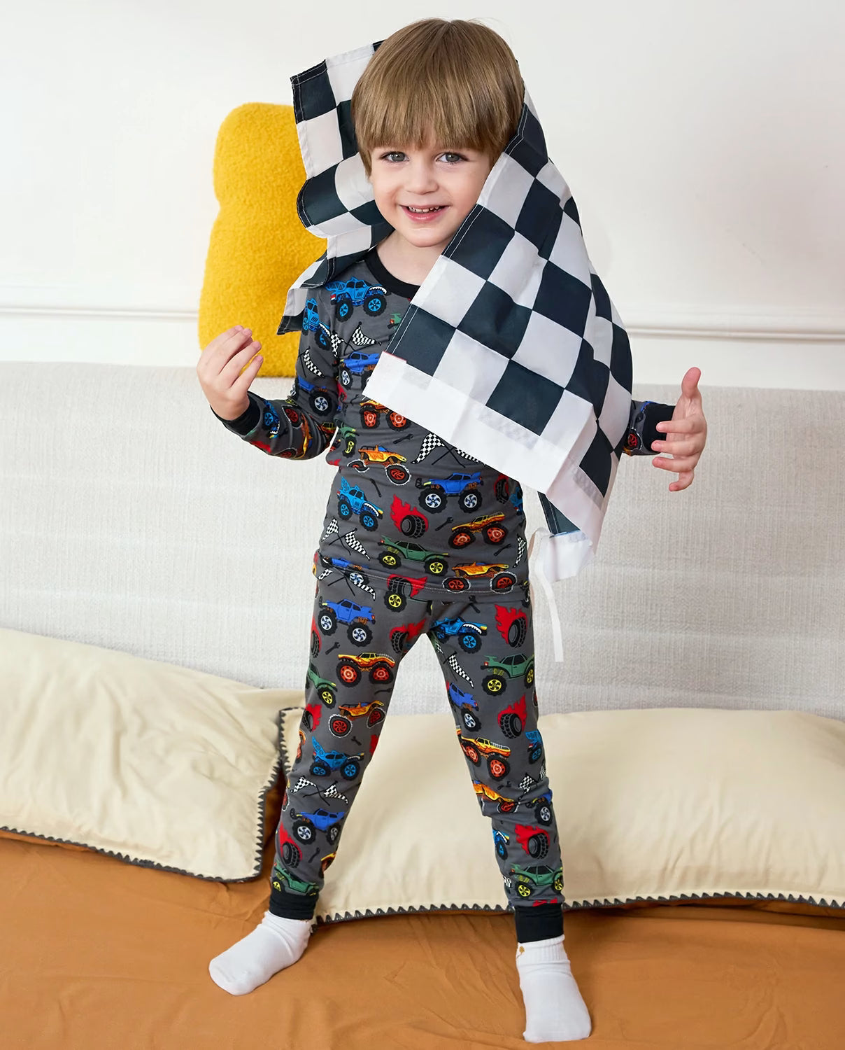 Monster Truck Long Two-Piece Pajama Set, monster truck club bamboo two piece pjs lifestyle 6