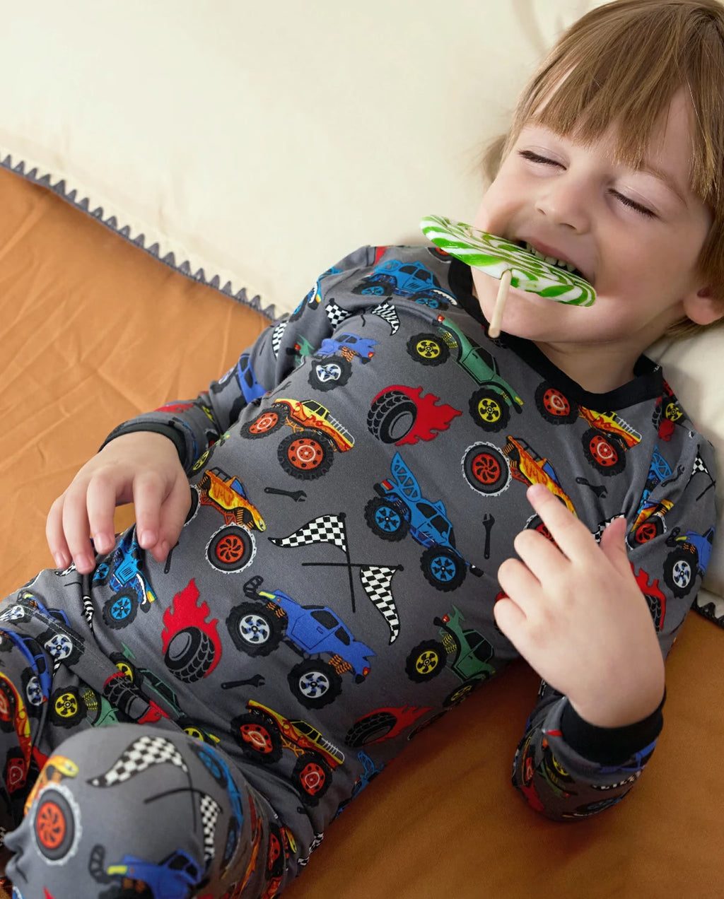 Monster Truck Long Two-Piece Pajama Set, monster truck club bamboo two piece pjs lifestyle 8