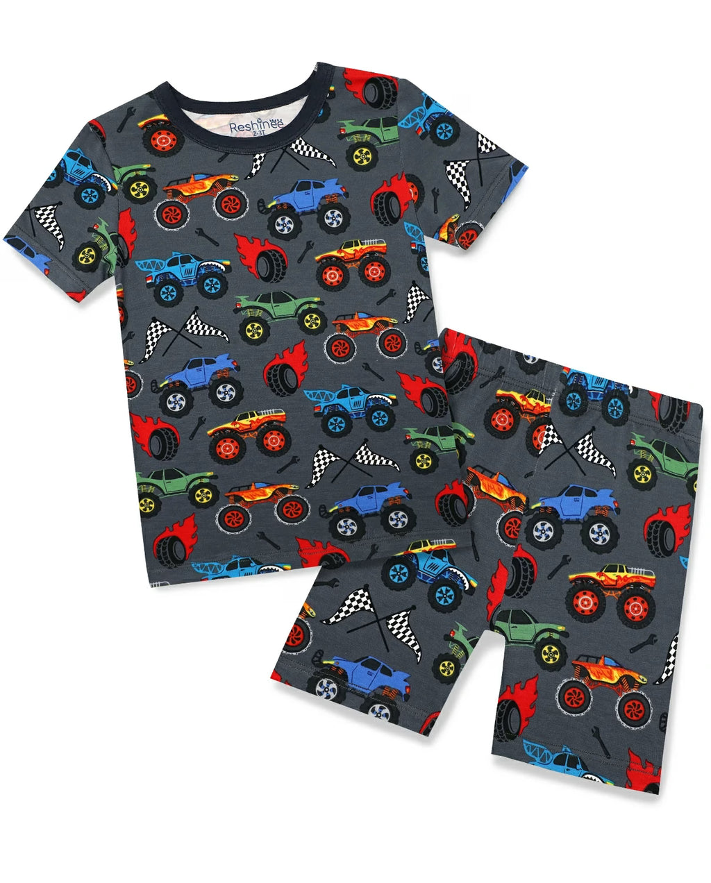 Monster Truck Short Two-Piece Pajama Set, monster truck short two piece pajama set main