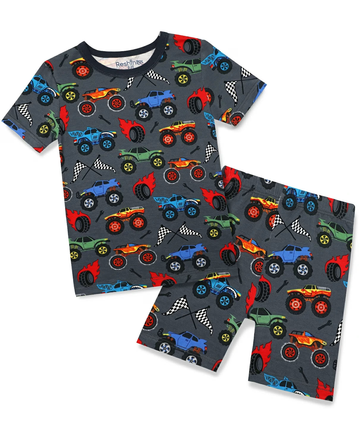 Monster Truck Short Two-Piece Pajama Set, monster truck short two piece pajama set main