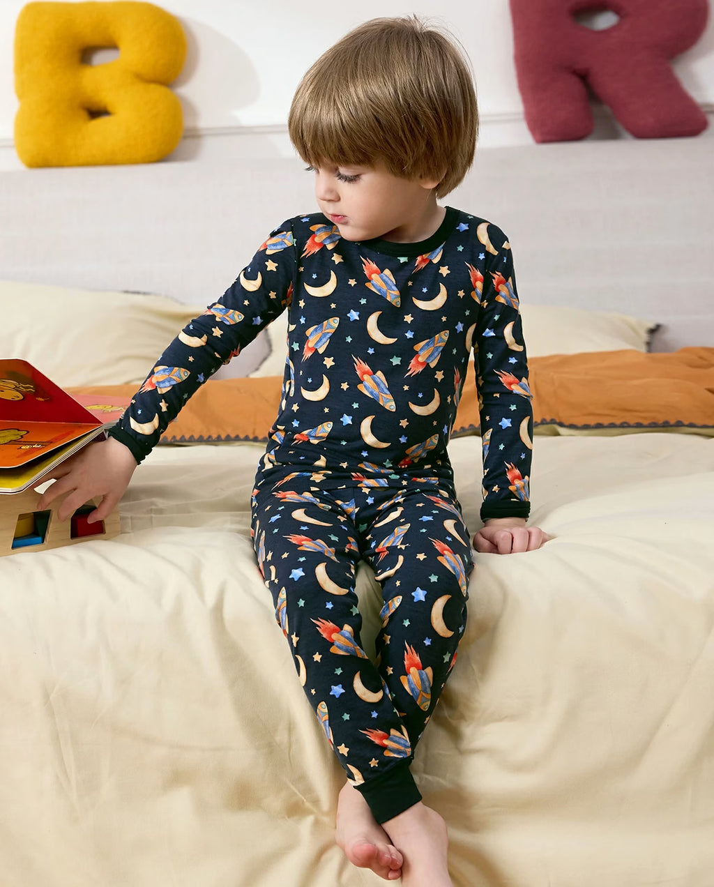 Moonlit Voyage Long Two-Piece Pajama Set, moonlit voyage bamboo long two piece pjs lifestyle 01