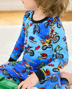 Moto Rider Long Two-Piece Pajama Set, moto rider bamboo long two piece pjs lifestyle 02