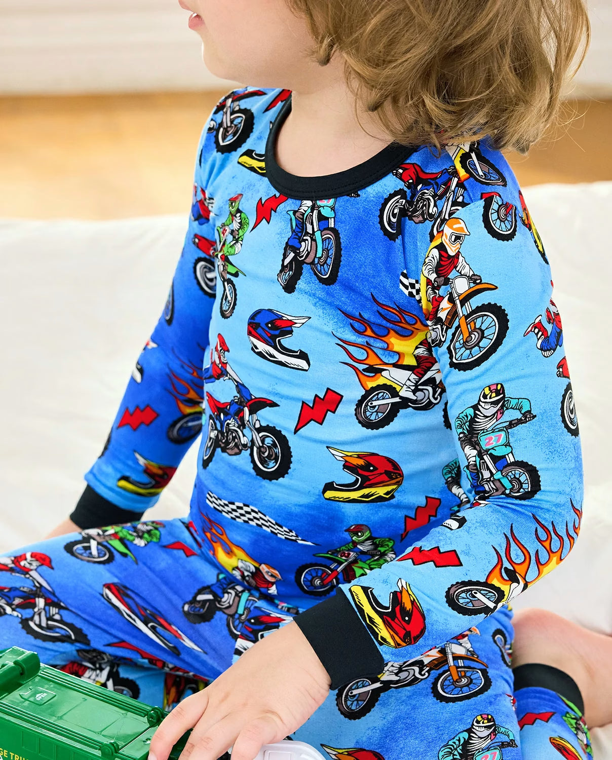 Moto Rider Long Two-Piece Pajama Set, moto rider bamboo long two piece pjs lifestyle 02