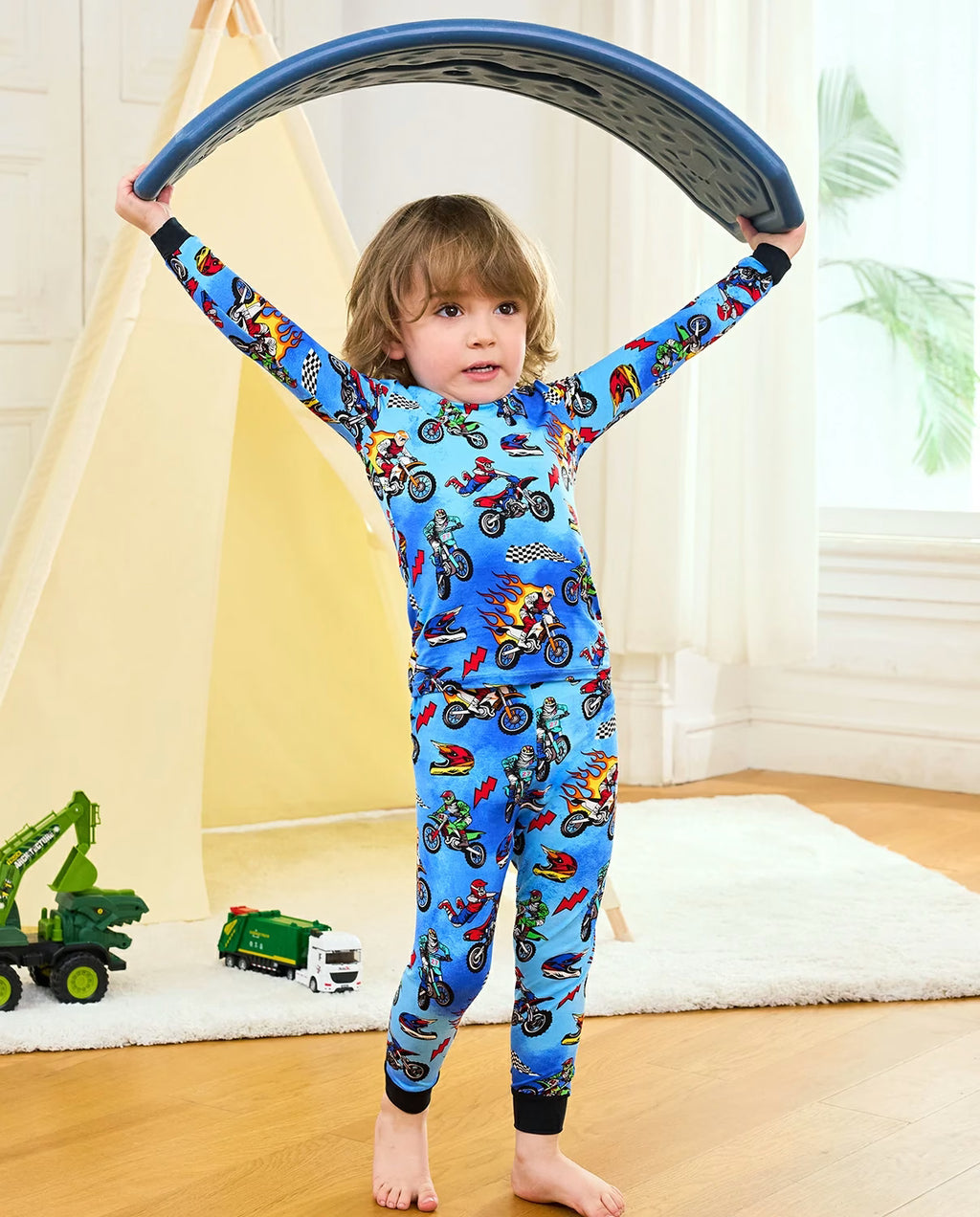 Moto Rider Long Two-Piece Pajama Set, moto rider bamboo long two piece pjs lifestyle 03
