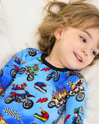 Moto Rider Long Two-Piece Pajama Set, moto rider bamboo long two piece pjs lifestyle 04