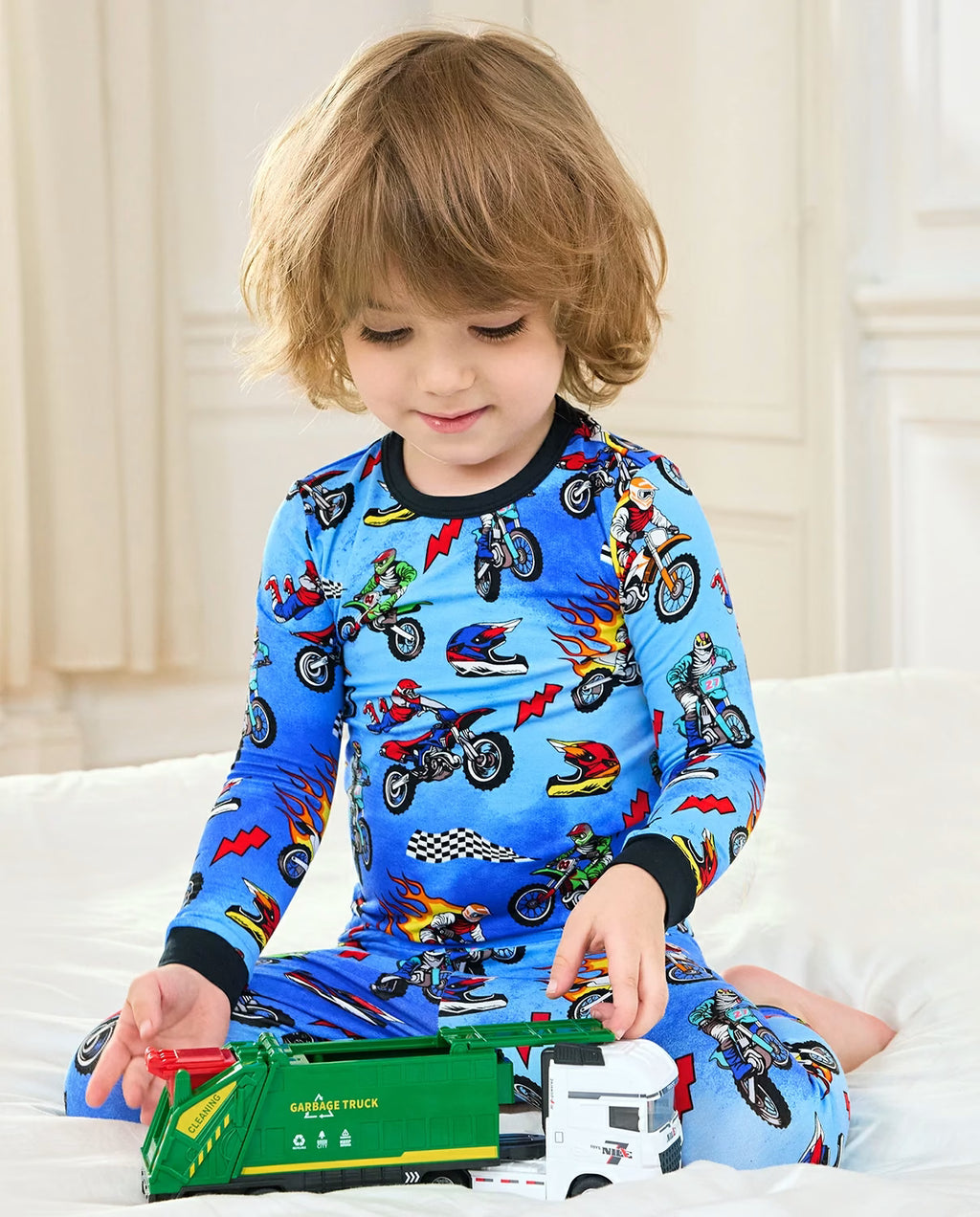 Moto Rider Long Two-Piece Pajama Set, moto rider bamboo long two piece pjs lifestyle 08