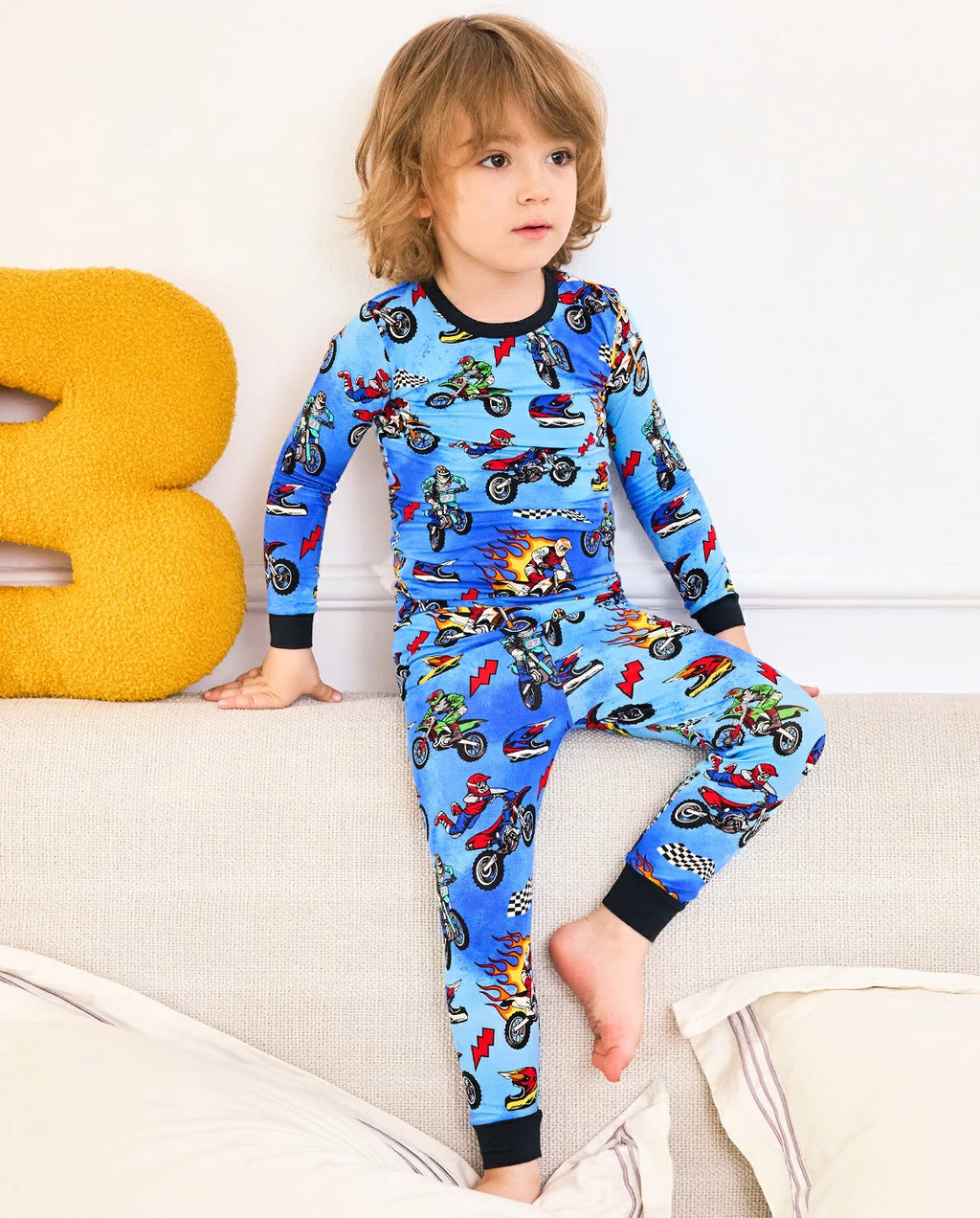 Moto Rider Long Two-Piece Pajama Set, moto rider bamboo long two piece pjs lifestyle 10