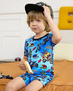 Moto Rider Short Two-Piece Pajama Set, moto rider bamboo short two piece pjs lifestyle 01