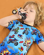 Moto Rider Short Two-Piece Pajama Set, moto rider bamboo short two piece pjs lifestyle 02