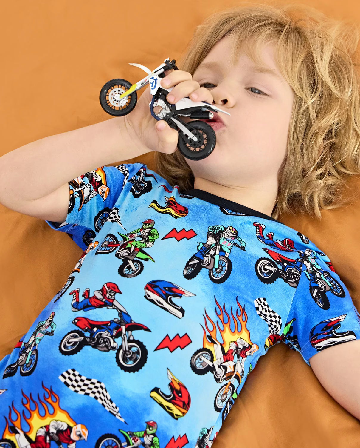 Moto Rider Short Two-Piece Pajama Set, moto rider bamboo short two piece pjs lifestyle 02